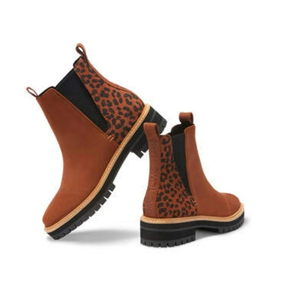Toms Dakota Leather Leopard Dark Ember Oiled Chelsea Womens Ankle Boots Size 10 - Picture 1 of 12